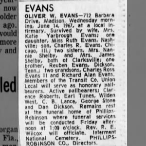 Obituary for OLIVER W. EVANS EVANS-712