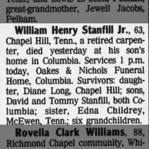 Obituary for William Henry Stanfill Jr.