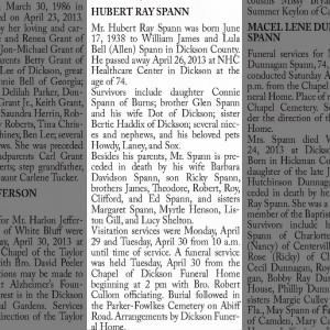 Obituary for HUBERT RAY SPANN