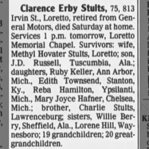 Obituary for Clarence Erby Stults