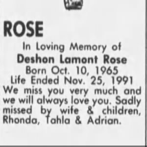 Obituary for Deshon Lamont Rose