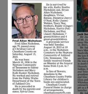 Obituary for Fred Allen Nicholson