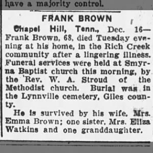 Obituary for FRANK BROWN