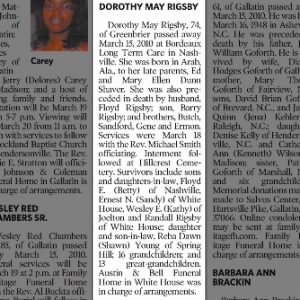 Obituary for DOROTHY MAY RIGSBY