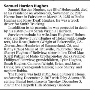 Samuel Harden Hughes Obituary