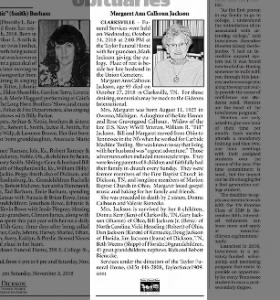 Obituary for Margaret Ann Jackson