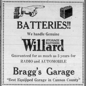 bragg's garage ad