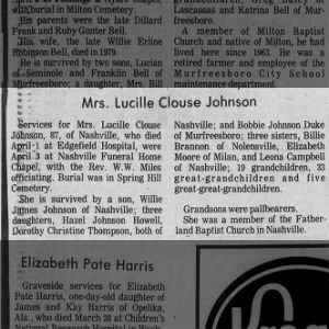 Obituary for Lucille Clouse Johnson