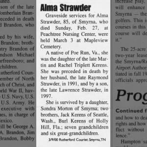 Obituary for Alma Strawder